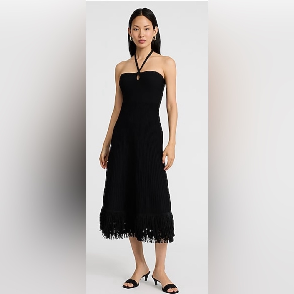 Express Elegant Black Fringe Midi Dress